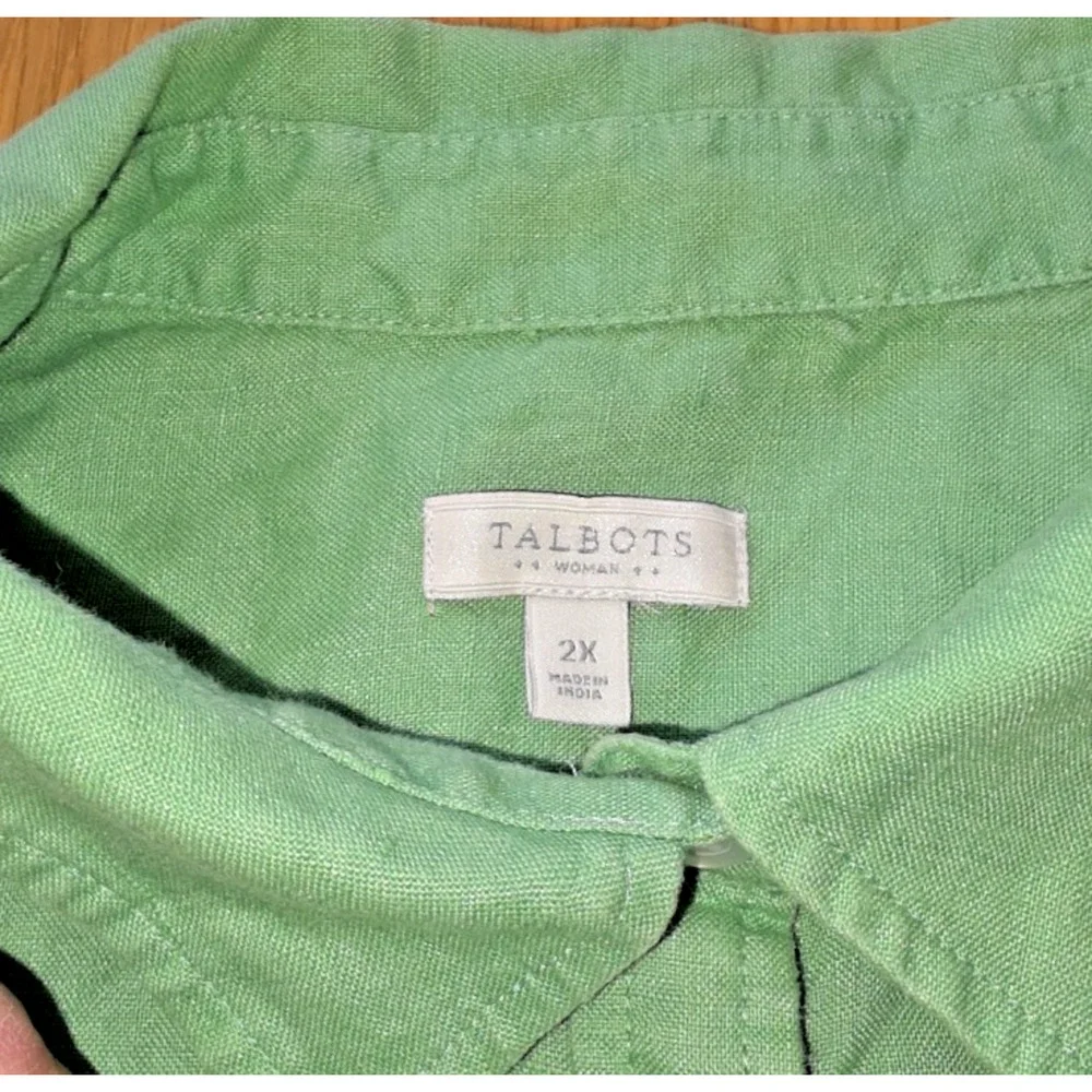 Talbots Linen Button Up Shirt Green Roll Tab Long Sleeve Womens Plus 2X - Picture 10 of 10